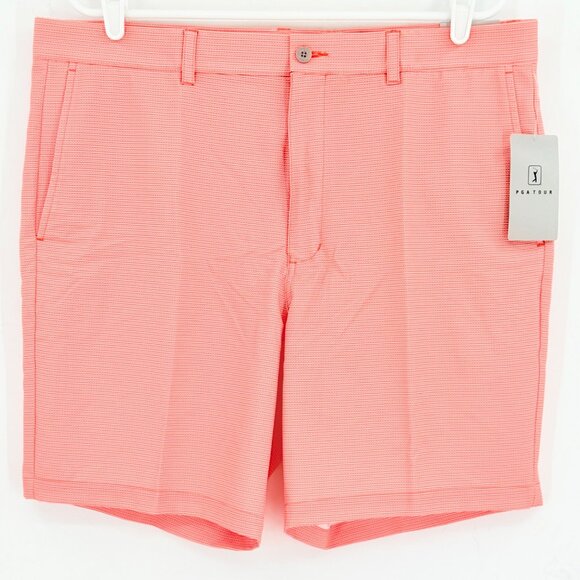 PGA Tour Men's Active Gripper Waistband UPF 50 Stretch Coral Shorts Size 36 NWT - Picture 1 of 11